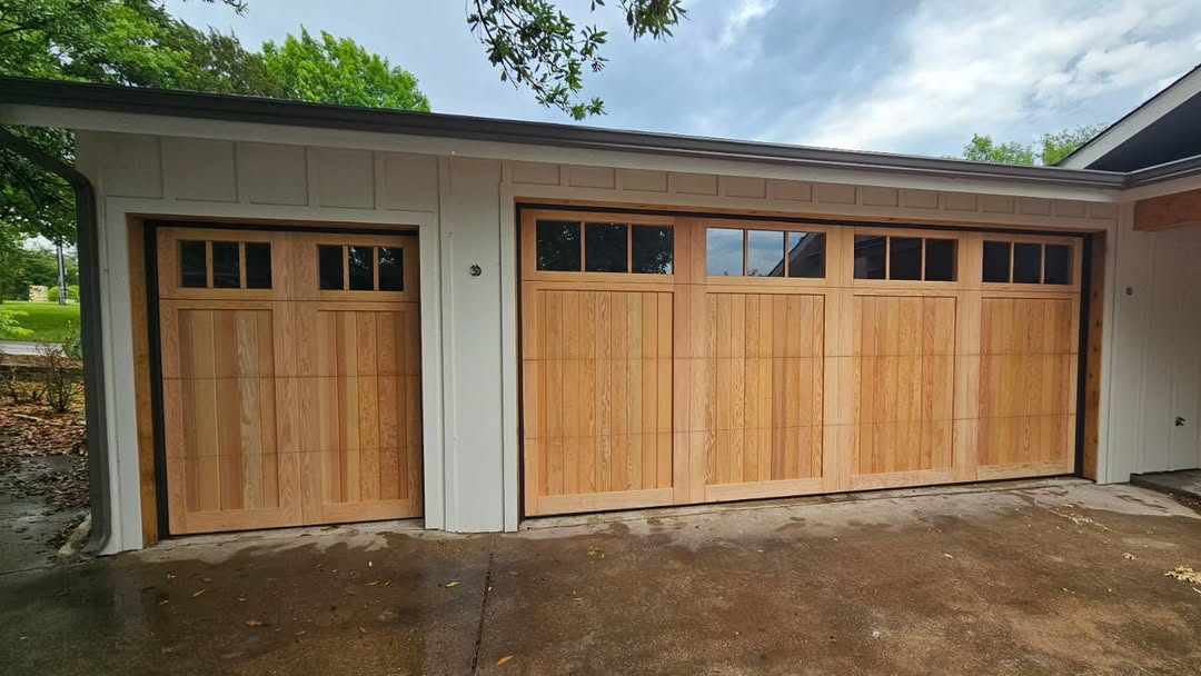 Wide natural cedar custom wood garage door